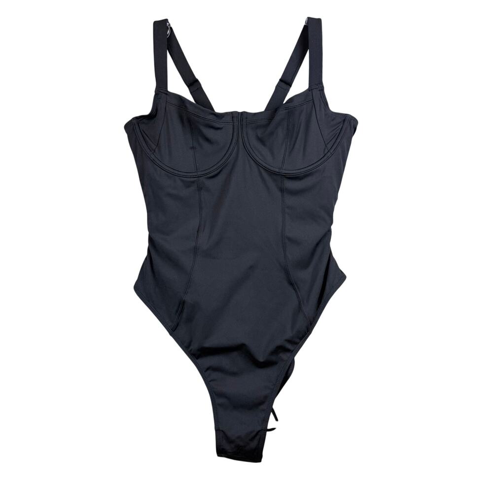 TA3 Hi Cut Lifty Black One-Piece Corset Lace-Up Underwire XL A CUP